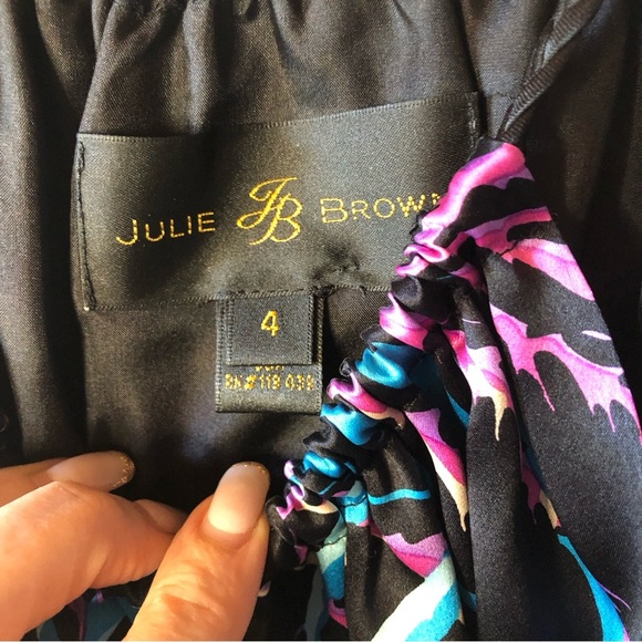 Julie Brown 100 silk halter shift dress lined colorful graphic print 4 - Picture 7 of 10